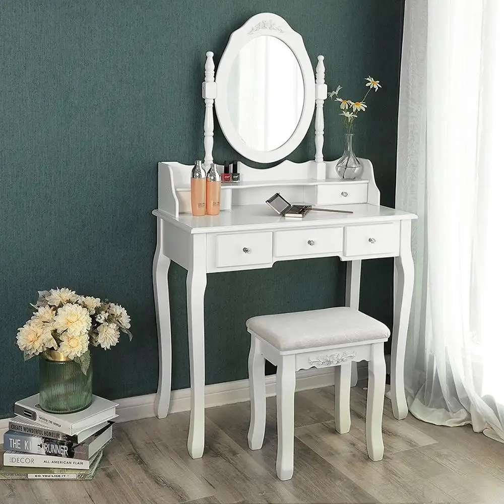 Mesa do armário da gaveta com espelho, mesa de maquiagem com artista