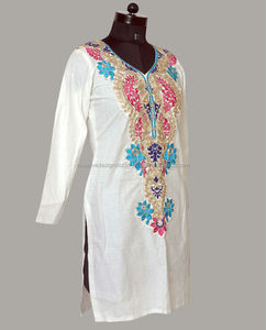 Kurtis katun 100% ramah lingkungan untuk wanita atasan sifon bordir tangan dengan desain anyaman pinggang alami dapat dicuci - Product Image 2