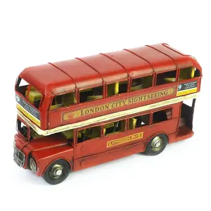 Vintage โลหะเหล็กงานฝีมือ Handmade Retro Double-Deck Red London Bus สำหรับตกแต่งบ้าน Diecast ยานพาหนะของเล่นเด็กของขวัญ