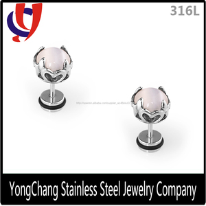 Última moda de <span class=keywords><strong>la</strong></span> joyería de acero quirúrgico flat base de piedra del ópalo pendientes - Product Image 4