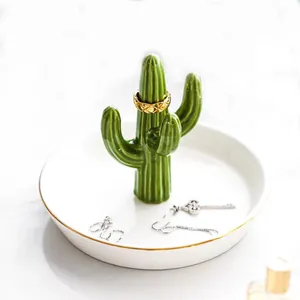 Home decor cactus vorm trinket lade sieraden houder keramische ring houder schotel