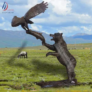 Large Outdoor Garden Bronze Bear Sculpture Competing With Eagle