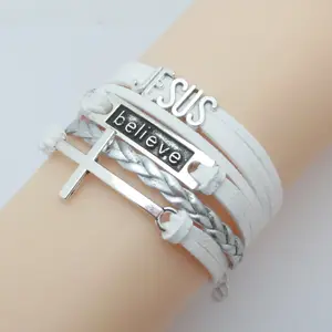 Pulseira de jesus cristo do amor, pulseira com pingente cruz presente cristão pulseira de couro