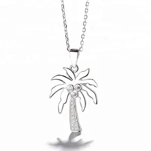 Fashion Jewelry Real 925 Silver CZ High Polished Coconut Palm Tree Pendant