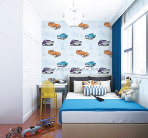 Vintage Car Cartoon Design PVC Wallpaper for Kids Room