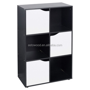 Scaffale per libri a 6 cubi in libreria moderna in legno naturale con ante - Product Image 1