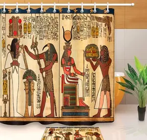 Tirai Mandi Tahan Jamur, Tirai Mandi Poliester Cetak Digital 3d Firaun Mesir Unik/