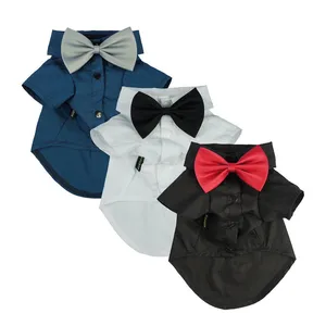 Pet Wedding Clothes Formal Black White Shirts For Cat Dog With Bow Tie