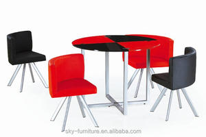 DT327 ronda barato rojo y negro patas de metal mesa de comedor y sillas - Product Image 1
