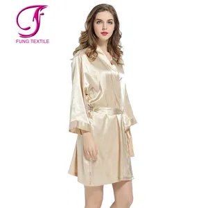 FUNG 2903 Hottest Short Fashion Satin Solid Silk Robes With Pockets For Bride and Bridesmaid