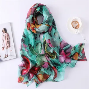 2019 Frühling Sommer Frauen Schal Schmetterling drucken große Schals und Wickel für Dame Seide Schals Pashmina Strand Stolen Foulard