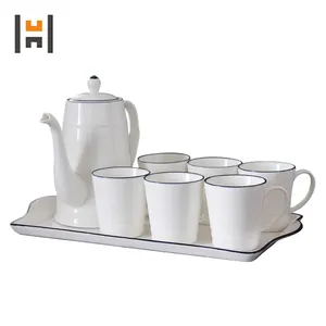 Белый фарфоровый набор для кофе и чая с керамической подставкой, 8 шт.