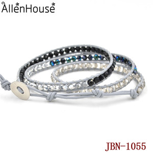 2014 joyería de Moda <span class=keywords><strong>para</strong></span> hombres y mujeres de tres capas de <span class=keywords><strong>la</strong></span> piedra preciosa pulsera de cuero - Product Image 3