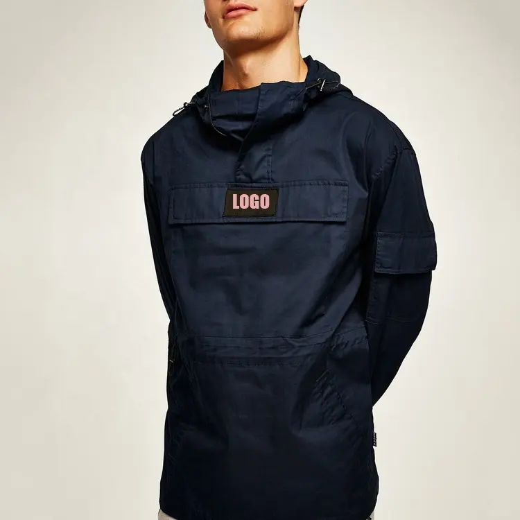 Ultimo prodotto 2018 autunno di tendenza personalizzato hip hop streetwear coulisse giacca giacca a vento con tasche con cerniera per gli uomini