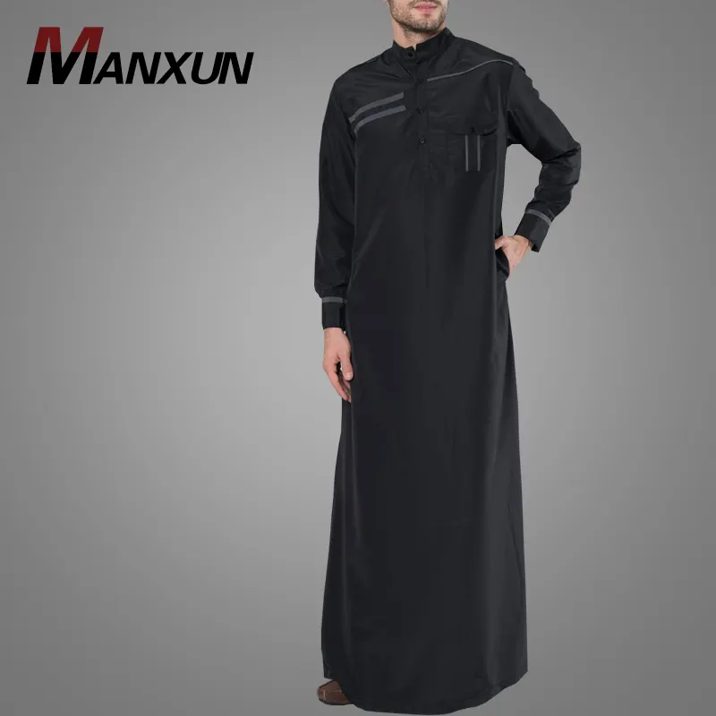 Vêtements islamiques de belle qualité Thawb Design moderne Pakistan Hommes Gris Accent Thobe Fashion Jubba