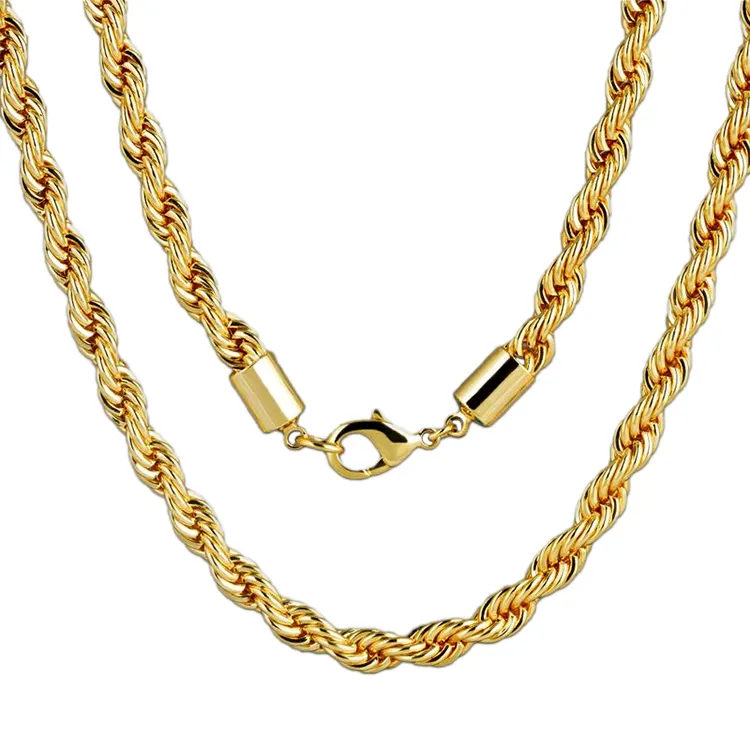 KRKC & CO 6ミリメートルCopper Mens Hemp Twist Necklace Thick Hip Hop Brass 14 18k Gold Plated Rope Chain