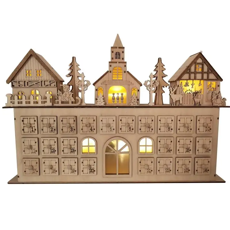 Wooden Christmas Advent Calendar Countdown to Christmas LED Holiday Decoration Battery Operated