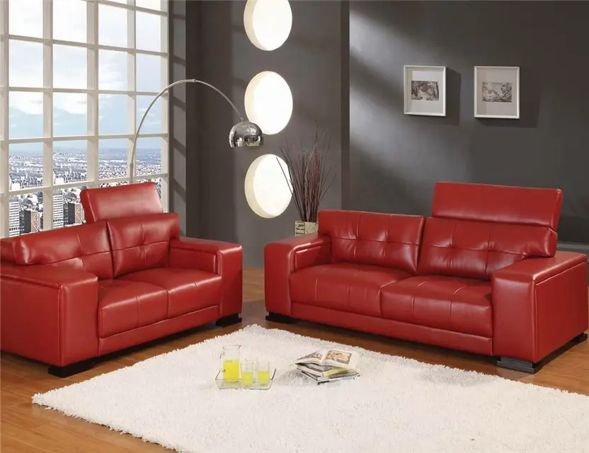 YL2110 Desain Baru Perabotan, Perlengkapan Peralatan Rumah Tangga Modern Merah Sofa Kulit dengan Adjustable Headrest