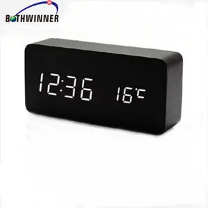 Weißer LED Holzbrett Temperatur thermometer Digitaluhr Wecker