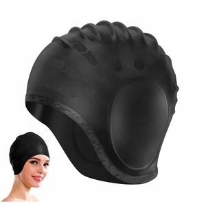 Chapeau de bain noir, casquette de protection imperméable en Silicone, poche d'oreille, pour adultes - Product Image 3