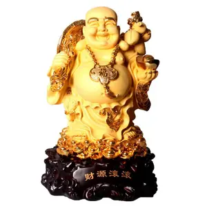 Estatua de Buda fengshui grande chino de color dorado de 24k, estatua de Buda de buena suerte