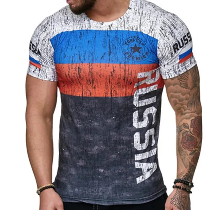 2022 Nieuwe Mens Hipster Korte Mouwen Rusland Vlag Gedrukt Slim T Shirts Swag Tees Tops Mode Stedelijke Kleding