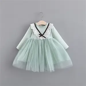 Vestido gaze de renda para meninas, vestido chinês para crianças de 1 ano