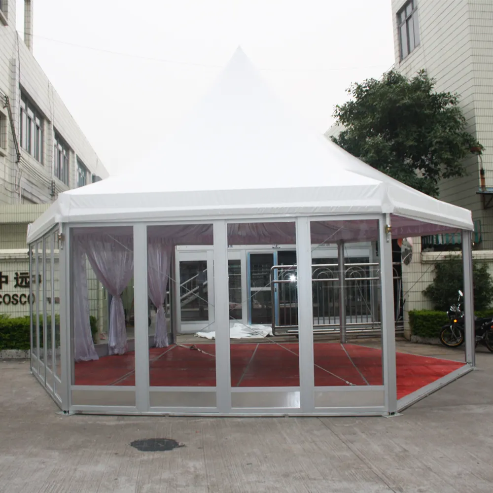 COSCO Disesuaikan Permanen Tahan Angin Pernikahan Pagoda Hexagonal Tenda Gazebo dengan Lantai