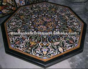 Tablero de Mesa de Centro de Mármol Negro Pietra Dura - Product Image 1