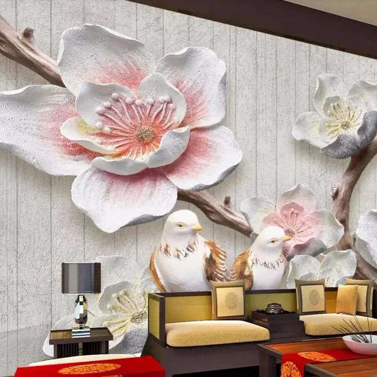 ZHIHAI custom flower nature designs stampa uv 3d murale wallpaper wall decor