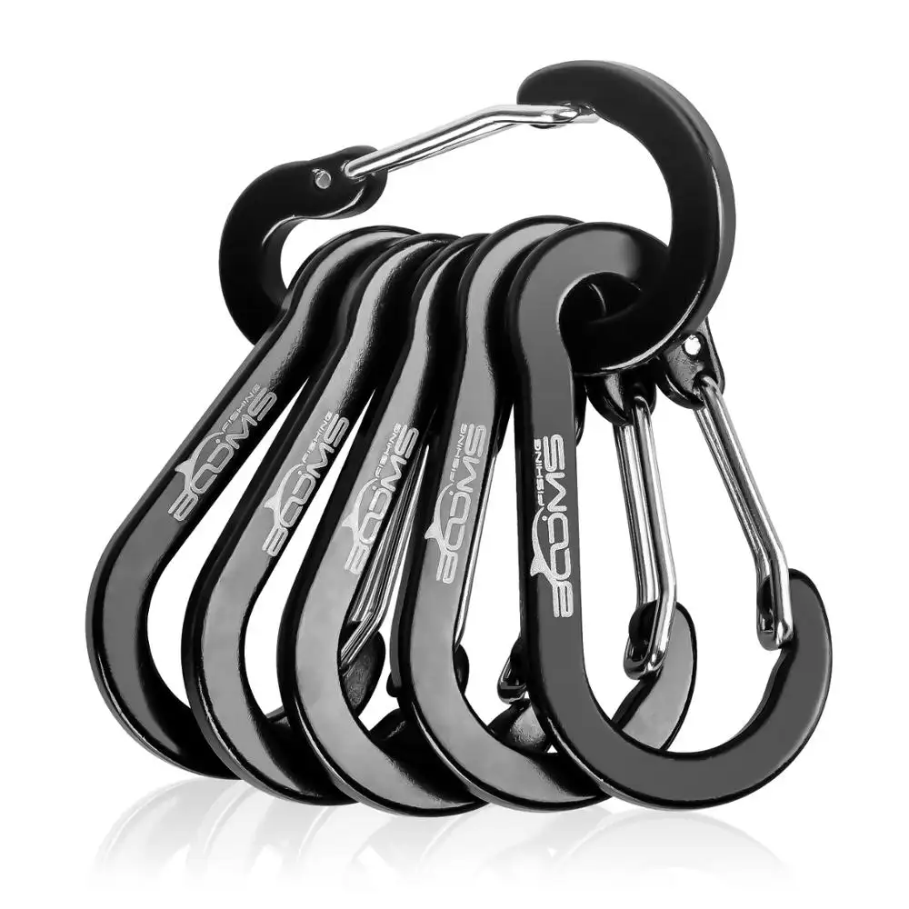 Booms Fishing Heavy Duty Multi-Use Aluminium Rotating Key Hook Clip Hanger Gear Climbing Carabiner Keychain With 6 Pack