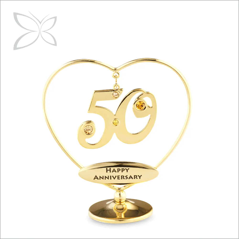 Crystocraft Gold Plated Love Heart 50 Presents with Brilliant Cut Crystals Personalised Happy Wedding 50th Anniversary Gifts