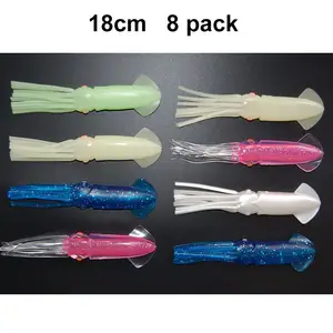 8 adet/torba 18cm yumuşak kalamar balıkçılık Lures jig karışık renk büyük oyun balıkçılık ışık kalamar etekler yapay jig yem