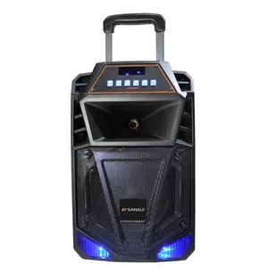 Elegante, venta al por mayor Altavoz bluetooth con carrito de sonido, luz Led de 15 pulgadas