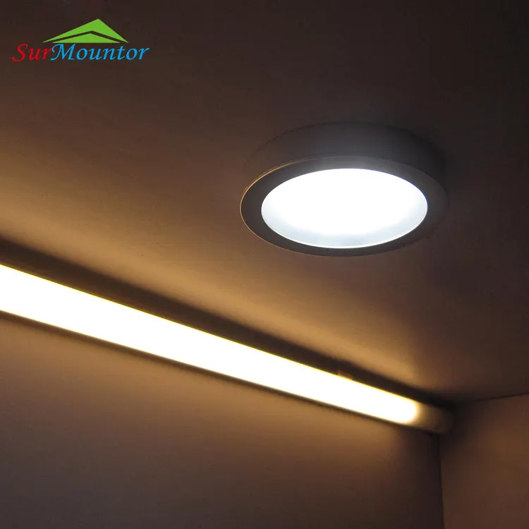 12V LED Puck Lights Küche unter Schrank beleuchtung oberflächen montierte Regal leuchte