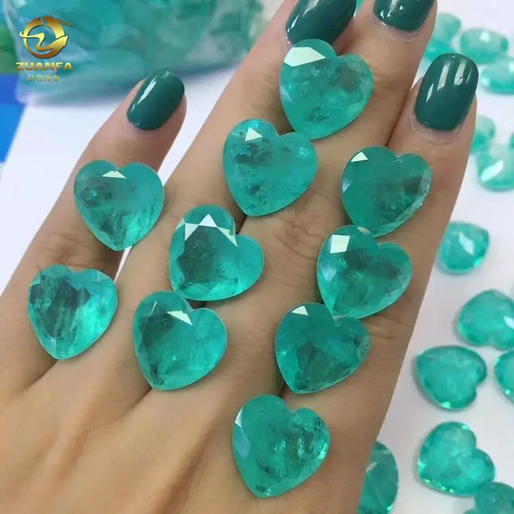 Wuzhou อัญมณีสีเขียวหลวม Paraiba หัวใจตัดฟิวชั่นหิน