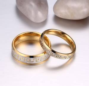Anillo de boda de lujo, color dorado, amor de promesa, joyería de compromiso, diseño de llave griega, anillos de pareja - Product Image 5