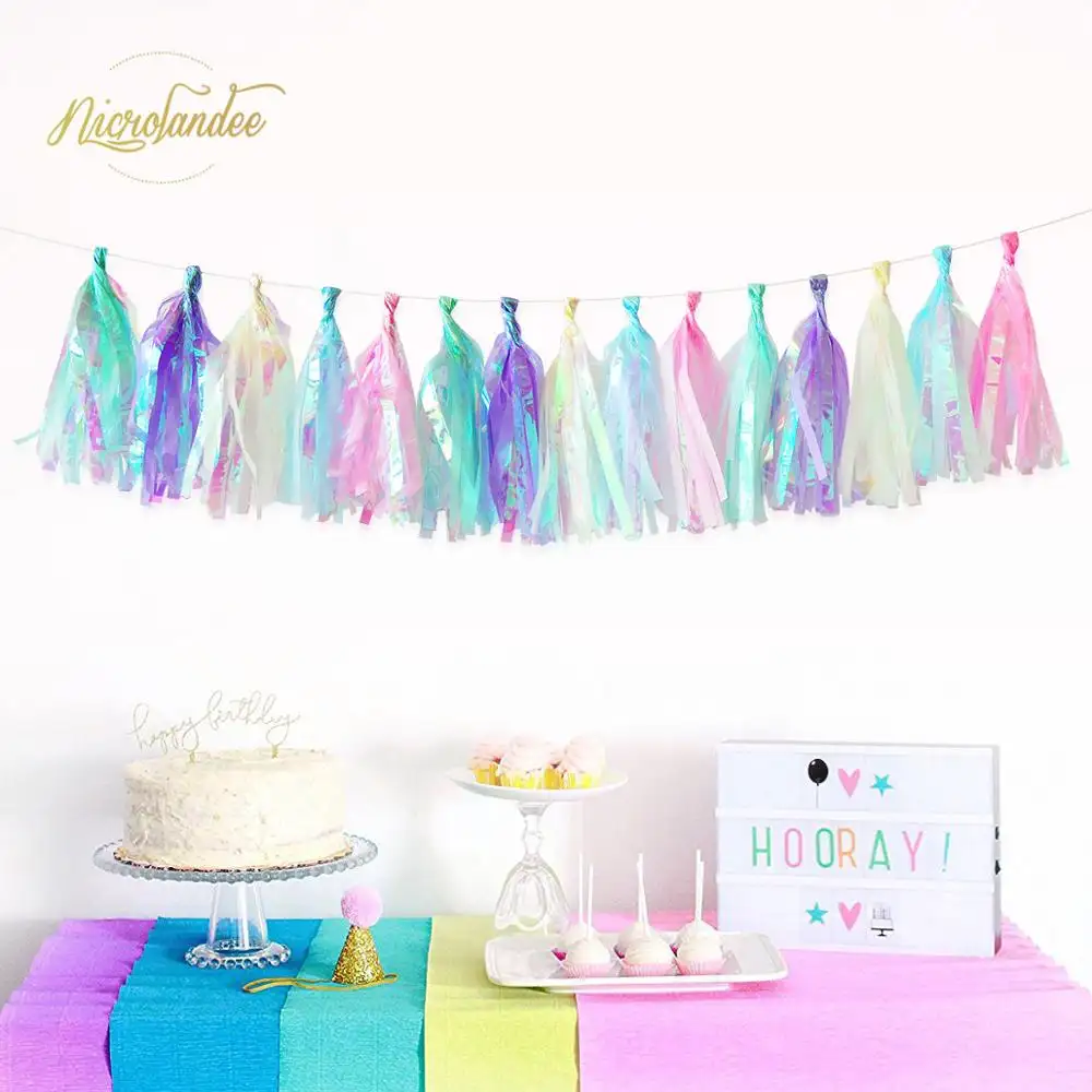 Nicro Birthday Party Supplies Rainbow Film Iridescent Foiled Paper Tassel Wedding Party Wall Hanging Decoration