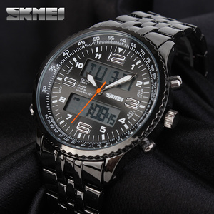 SKMEI-Reloj de pulsera de acero inoxidable, cronógrafo de mano grande con 2 zonas horarias, fecha, semana, Popular, 1032 - Product Image 4