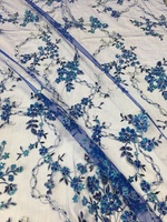 Tela de Tul Azul Rey Bordada con Cuentas y Lentejuelas, 100% Poliéster, Resistente al Encogimiento, Tejido de Lujo para Prendas y Bolsos de Mujer