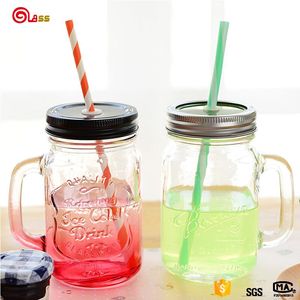 Verre mason bocaux de conserve pour vente avec des pailles et poignées personnalisé - Product Image 1