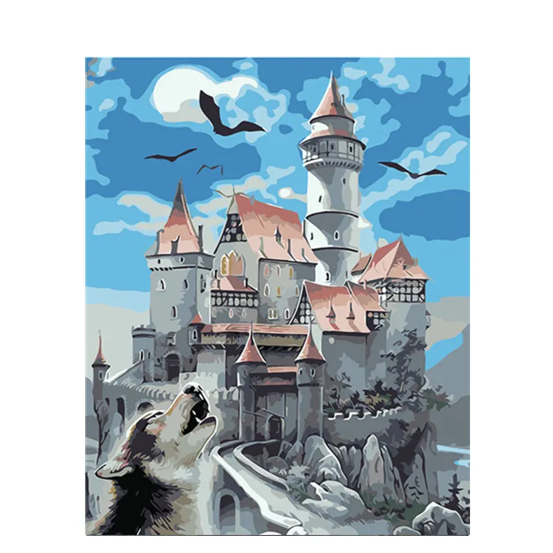CHENISTORY رسم زيتي قماش كلاسيكي مناظر طبيعية للبيع بالجملة صورة قلعة بدون إطار مرسومة باليد