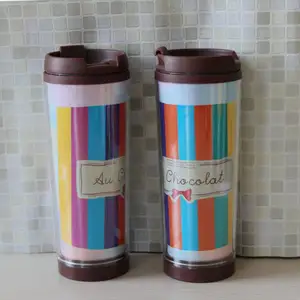 Vaso de viaje personalizado de 12,5 OZ, taza de café de plástico de doble pared cambiable para publicidad, de papel, extraíble