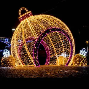 Outdoor large Christmas decorations oversize LED bauble ornament lighted wire frame sculptures