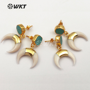 WT-E427 Nuovi Orecchini Pendenti a Mezzaluna <span class=keywords><strong>in</strong></span> Conchiglia Naturale con Pietra Verde, Design Vintage per Donne alla Moda - Product Image 4