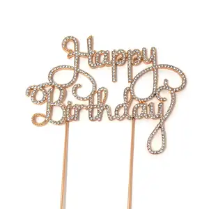 Decoração de festa de aniversário bolo, enfeite de cristal rosa dourado festa de aniversário
