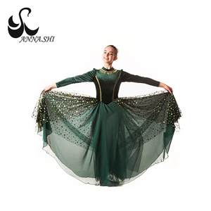 Robes de danse lyrique en tulle à manches longues et dos nu, couleur vert <span class=keywords><strong>armée</strong></span> - Product Image 3