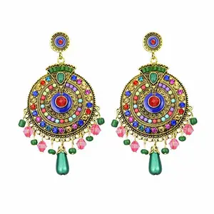 Anting-Anting Kancing Menjuntai Manik-manik Bohemian Warna-warni Buatan Tangan untuk Wanita Etnik Fashion Perhiasan