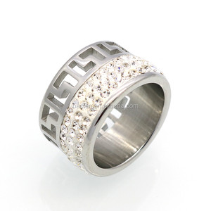 Colore dell'oro Hollow G Modello Anello di Cristallo di Modo Dei Monili di Titanio acciaio Anello di Barretta Per Le Donne E Gli Uomini Chiave Greco di Nozze anello - Product Image 5