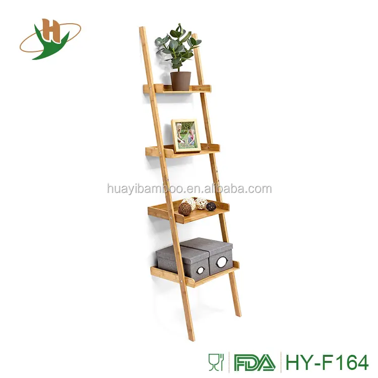 Vida Natural 4 niveles de pie estante de bambú escalera de madera estante